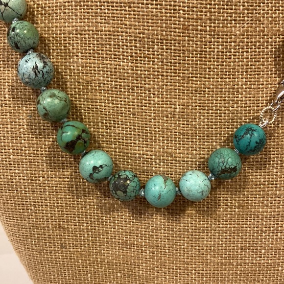Genuine Arizona Turquoise Hand Knotted Candy Necklace w/ Turquoise Heart Clasp - Picture 3 of 16